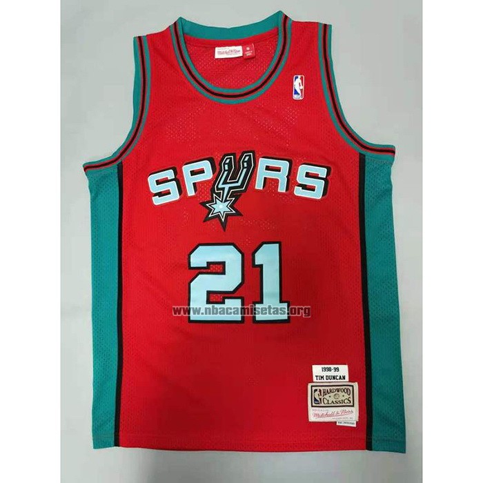 Camiseta San Antonio Spurs Tim Duncan NO 21 Mitchell & Ness 1998-99 Rosa